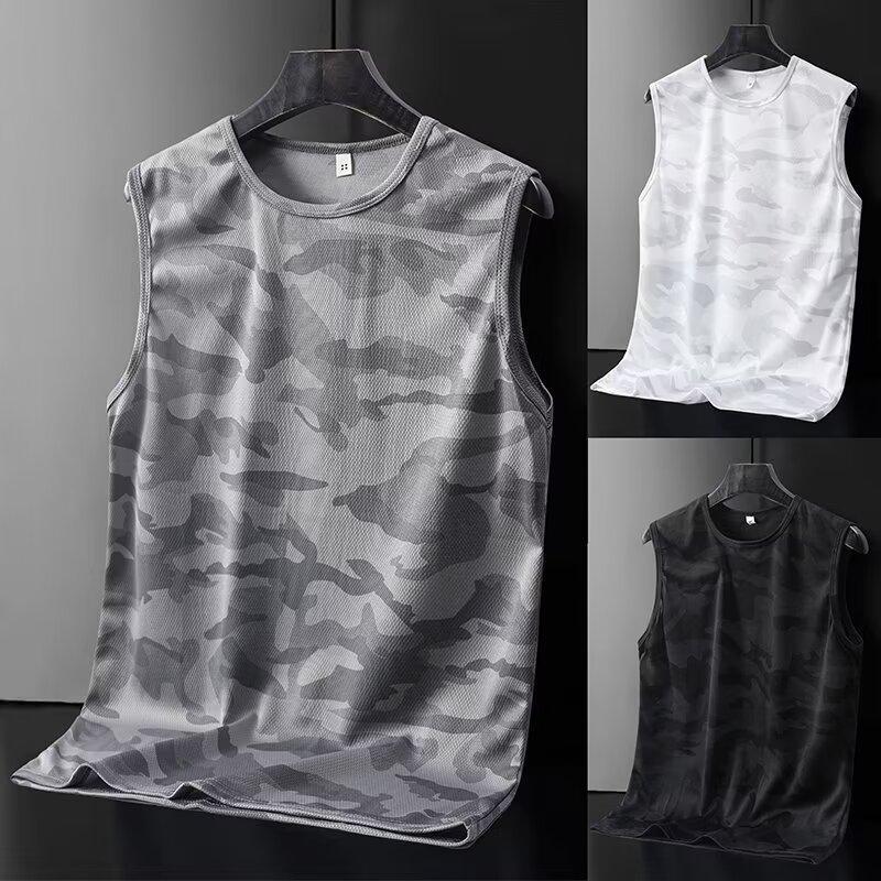 Men'S Ice Silk Vest Summer Sports Fitness Base Shirt Wide Shoulder Training Camouflage Sleeveless T-Shirt Waistcoat Quick-Drying Men'S Fashion - Image 3