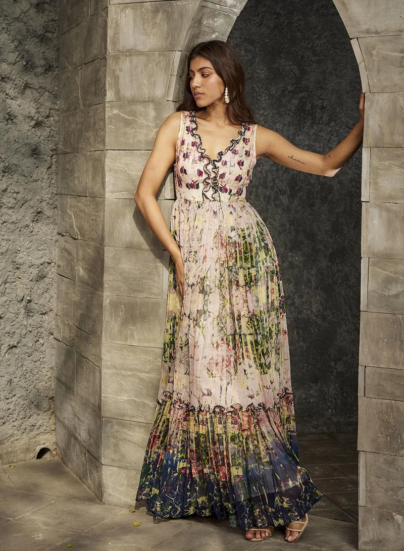 بهاني بواسطة جيوتي INDIGO AND BEIGE MAXI DRESS