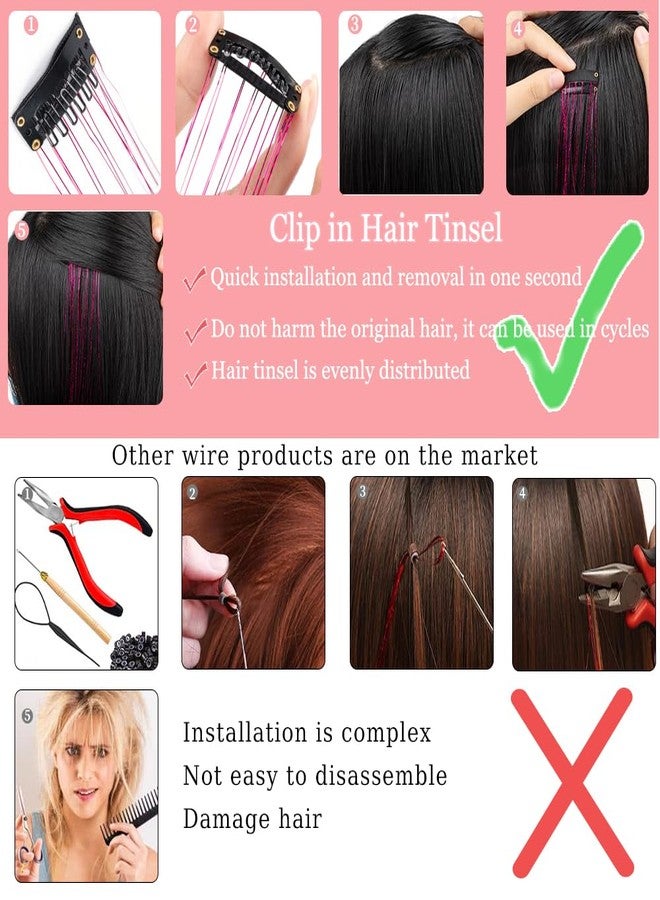 VIVIAN 2Pcs Clip in Hair Tinsel, 24 Inch Glitter Tinsel Hair Extensions, Festival Tinsel Fairy Hair Party Dazzle Hair Accessories Strands Kit (2Pcs, Red) - Image 5