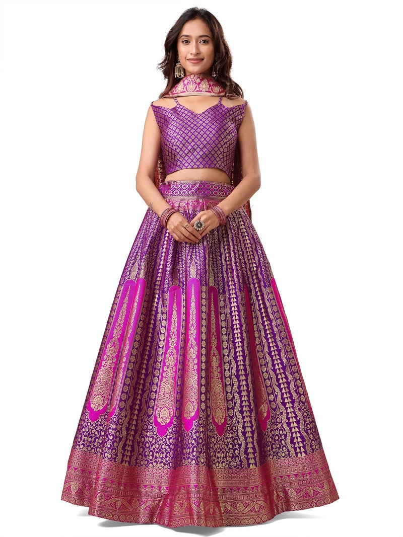 PURVAJA Women's Jacquard Semi-Stitched Lehenga choli (Lihaaz-Wine_Wine_Free Size) - Image 1