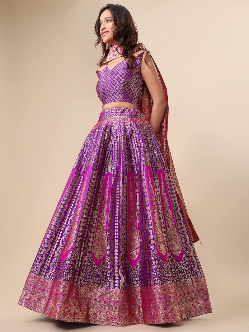 PURVAJA Women's Jacquard Semi-Stitched Lehenga choli (Lihaaz-Wine_Wine_Free Size) - Image 4