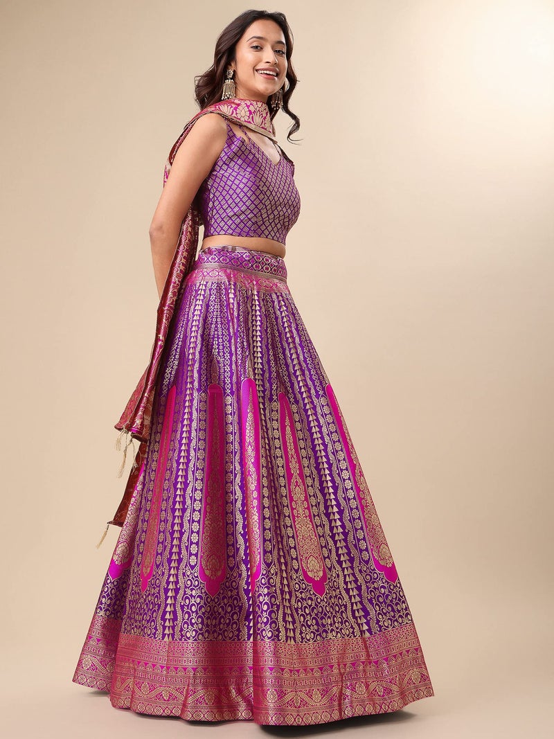 PURVAJA Women's Jacquard Semi-Stitched Lehenga choli (Lihaaz-Wine_Wine_Free Size) - Image 2