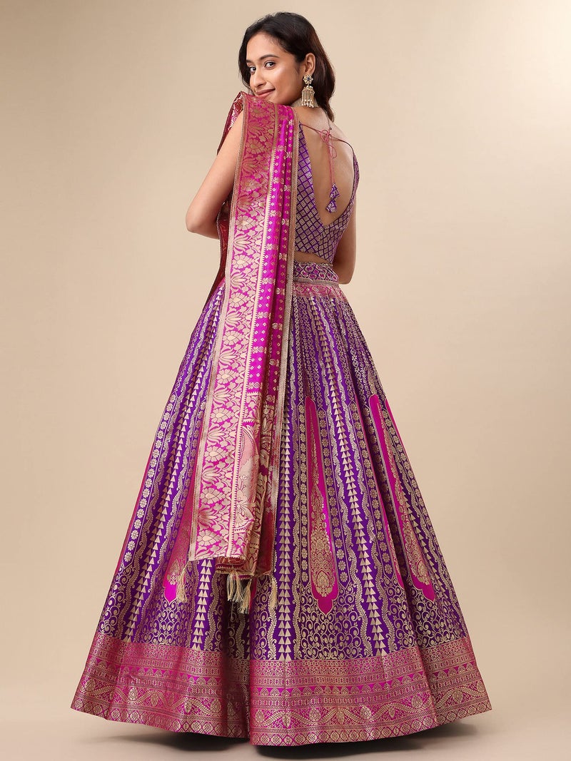 PURVAJA Women's Jacquard Semi-Stitched Lehenga choli (Lihaaz-Wine_Wine_Free Size) - Image 3