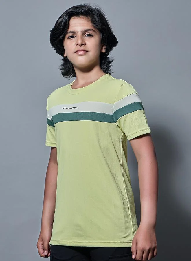 Technosport Yellow Boys Contrast Panel Crew Neck T-Shirt for Men | Best Price UAE