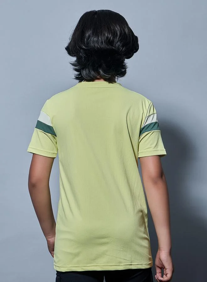 Technosport Yellow Boys Contrast Panel Crew Neck T-Shirt for Men | Best Price UAE