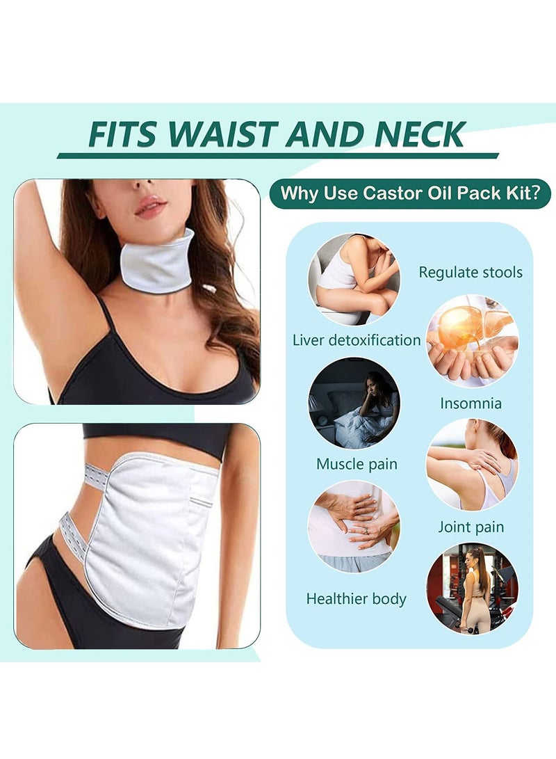 2 Pack Castor Oil Pack Wrap Reusable Organic Castor Oil Packs for Liver Detox Castor Oil Packs for Liver Detox with Adjustable Elastic Strap Flannel Cotton Machine Washable Anti Oil Leak - Image 5