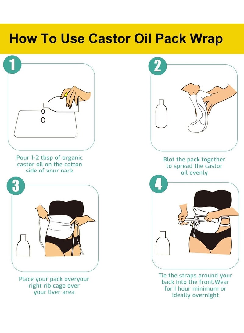 2 Pack Castor Oil Pack Wrap Reusable Organic Castor Oil Packs for Liver Detox Castor Oil Packs for Liver Detox with Adjustable Elastic Strap Flannel Cotton Machine Washable Anti Oil Leak - Image 4