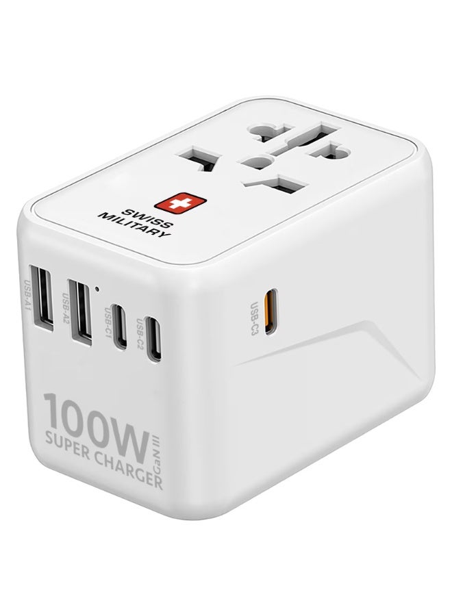 Swiss Military Super Charger GaN III Travel Adapter 100W White  (SM-TC-100W-GaN-MINI-WLD-WHI)
