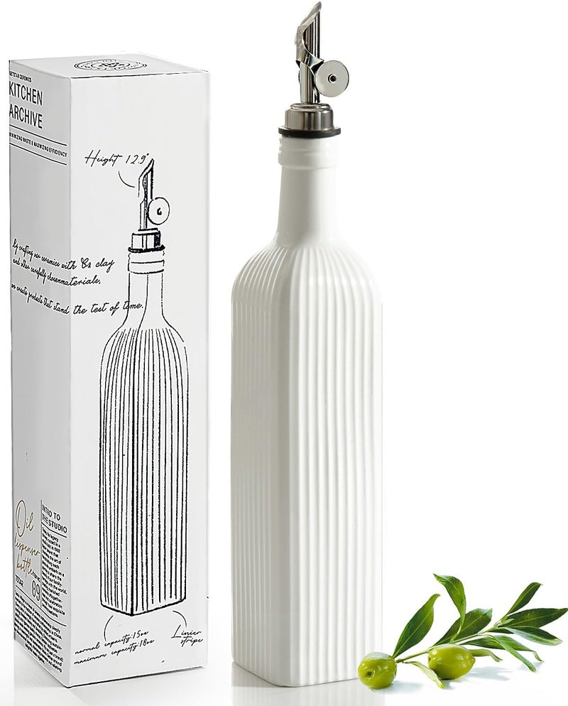 GET STAR 18 oz Olive Oil Dispenser Bottle for Kitchen, Ceramic Oil Bottle with Automatic Stainless Steel Pourer - Image 1
