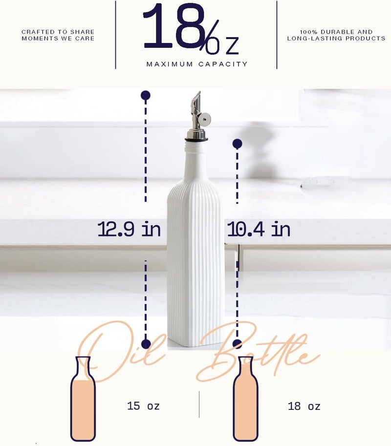 GET STAR 18 oz Olive Oil Dispenser Bottle for Kitchen, Ceramic Oil Bottle with Automatic Stainless Steel Pourer - Image 4