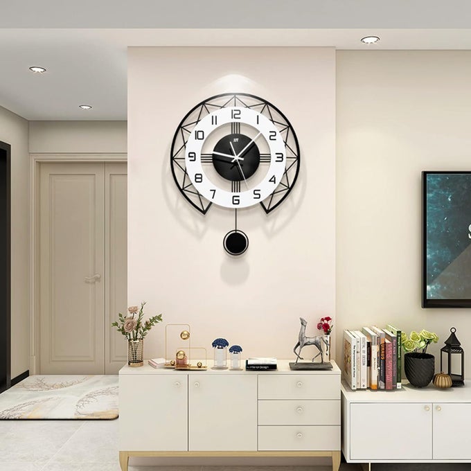 LARGE WALL CLOCK FOR LIVING ROOM DECOR MODERN SILENT PENDULUM WALL CLOCK FOR HOME HOUSE KITCHEN BEDROOM DECORATIVE BIG WALL CLOCK NON TICKING BATTERY OPERATED QUARTZ FOR INDOOR BATHROOM 17 INCH