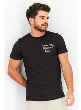 DIESEL Men Crew Neck Short Sleeve Graphic Print T-Shirt, Black  - Image 1