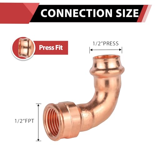 EFIELD Pack of 2 EFIELD Copper Press Elbow Fitting 12 Copper Press x 12 Female 90 Degree Elbow For Pipe Connection 12 x12 FPRESS084 - Image 3
