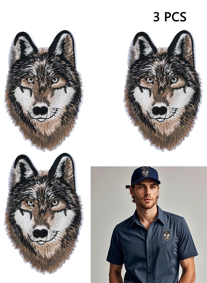 Wolf Embroidered Iron on Patches 3 PCS, Wolf Head Patch Embroidered Patches for Hat Clothes Bags Jeans Iron On/Sew On  - Image 1