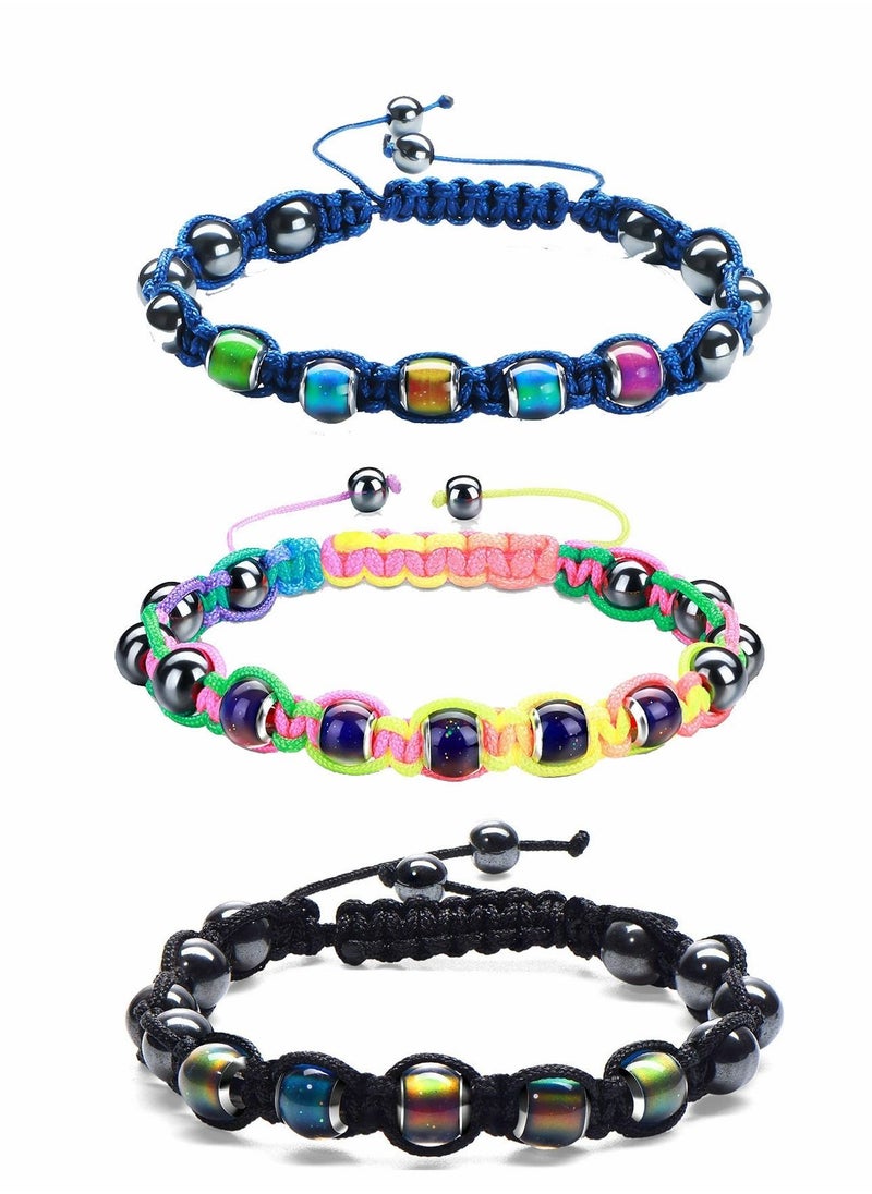 Excefore - Adjustable Mood Bracelet for Women Men 3 Pieces Dazzling Shimmer Color Changing Beads Based on Emotions Thermochromic Bead Bracelets Kids Adult Couples and Best friend - Image 1