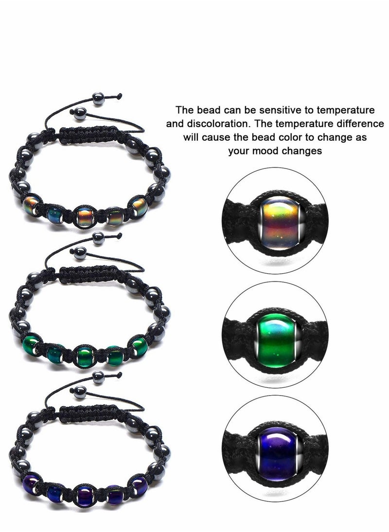 Excefore - Adjustable Mood Bracelet for Women Men 3 Pieces Dazzling Shimmer Color Changing Beads Based on Emotions Thermochromic Bead Bracelets Kids Adult Couples and Best friend - Image 1