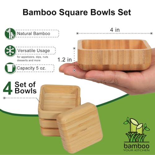ZTHapwa Bamboo Wooden Bowls Set, 4-inch Square Snack Bowls for Appetizers, Dips, Nuts Desserts and More, Small Reusable Wooden Serving Bowl for Dinner Party and Entertaining, Eco Friendly (4 Pcs) - Image 2