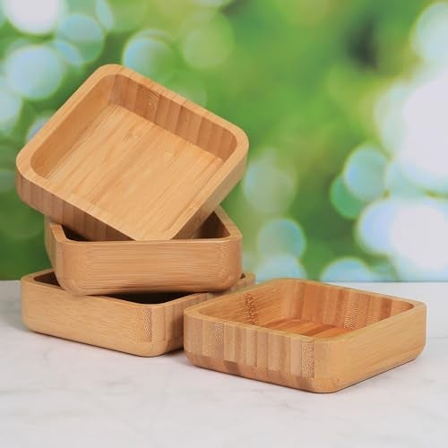 ZTHapwa Bamboo Wooden Bowls Set, 4-inch Square Snack Bowls for Appetizers, Dips, Nuts Desserts and More, Small Reusable Wooden Serving Bowl for Dinner Party and Entertaining, Eco Friendly (4 Pcs) - Image 3