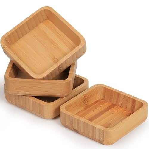 ZTHapwa Bamboo Wooden Bowls Set, 4-inch Square Snack Bowls for Appetizers, Dips, Nuts Desserts and More, Small Reusable Wooden Serving Bowl for Dinner Party and Entertaining, Eco Friendly (4 Pcs) - Image 1