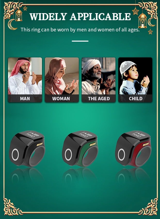 خاتم الذكر الرقمي عداد التسبيح الذكي مع تذكير بالاهتزاز يدعم شاشة قلابة 180 درجة، مقاوم للماء وقابل لإعادة الشحن - Image 5