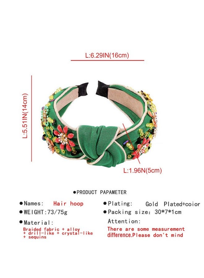 QTMY Rhinestone Crystal Wide Headbands Knot Turban Fashion Vintage Hairband Elastic Hair Hoops Hair Accessories For Women Girls (Green) - Image 3