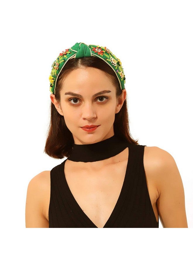 QTMY Rhinestone Crystal Wide Headbands Knot Turban Fashion Vintage Hairband Elastic Hair Hoops Hair Accessories For Women Girls (Green) - Image 5