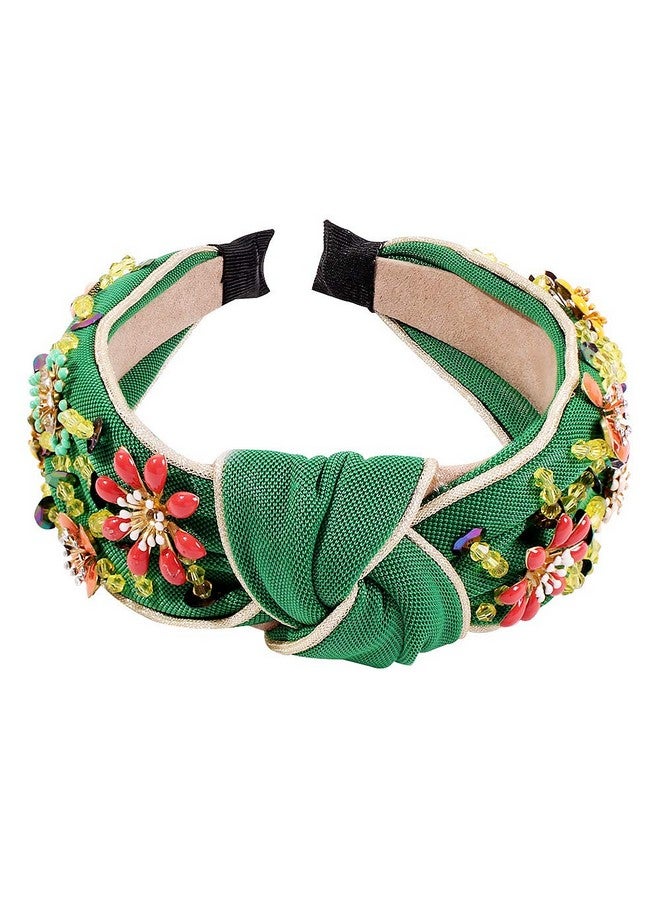 QTMY Rhinestone Crystal Wide Headbands Knot Turban Fashion Vintage Hairband Elastic Hair Hoops Hair Accessories For Women Girls (Green) - Image 2