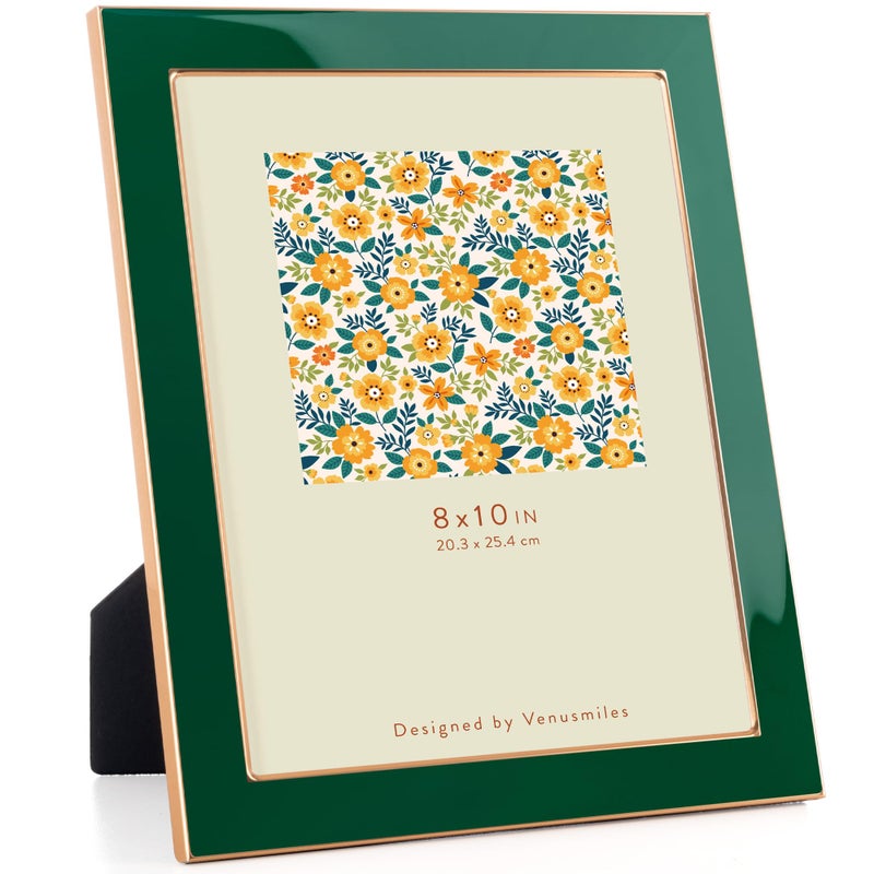 Venusmiles 8x10 Enamel Picture Frame, Gold Metal Edge with Easel, Real Glass Photo Frame for Wall and Tabletop Display Family Office Photo Gallery, Green Enamel/1pc - Image 1