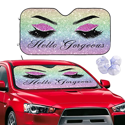 PAUSEBOLL Car Windshield Sun Shade Glittering Purple Eyelash Car Front Sunshade for Most Sedans SUV Truck Auto Sun Blocker Visor Blocks UV Rays Keeps Your Vehicle Cool-55 x 29.9 Inch - Image 1