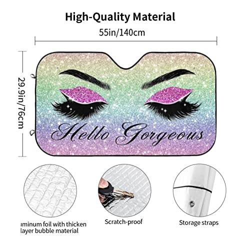 PAUSEBOLL Car Windshield Sun Shade Glittering Purple Eyelash Car Front Sunshade for Most Sedans SUV Truck Auto Sun Blocker Visor Blocks UV Rays Keeps Your Vehicle Cool-55 x 29.9 Inch - Image 2