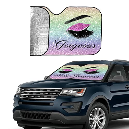 PAUSEBOLL Car Windshield Sun Shade Glittering Purple Eyelash Car Front Sunshade for Most Sedans SUV Truck Auto Sun Blocker Visor Blocks UV Rays Keeps Your Vehicle Cool-55 x 29.9 Inch - Image 3