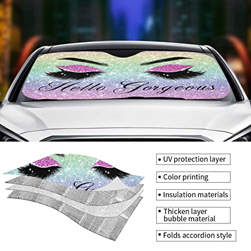 PAUSEBOLL Car Windshield Sun Shade Glittering Purple Eyelash Car Front Sunshade for Most Sedans SUV Truck Auto Sun Blocker Visor Blocks UV Rays Keeps Your Vehicle Cool-55 x 29.9 Inch - Image 4