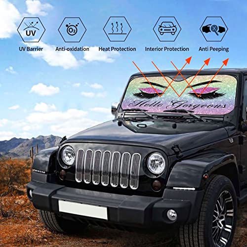 PAUSEBOLL Car Windshield Sun Shade Glittering Purple Eyelash Car Front Sunshade for Most Sedans SUV Truck Auto Sun Blocker Visor Blocks UV Rays Keeps Your Vehicle Cool-55 x 29.9 Inch - Image 5