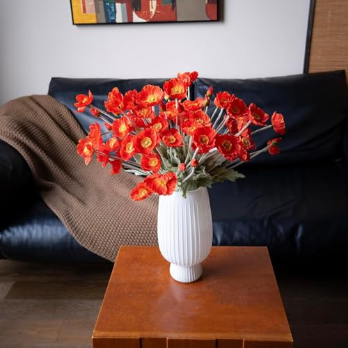 CURATED CART Artificial Poppy Flowers 70cm Silk Stems 2PCS with 4 Heads Real Touch Latex Fake Flowers for Home Decor Wedding Centerpieces Table Arrangements Party Decorations (Red) (No Vase) - Image 5