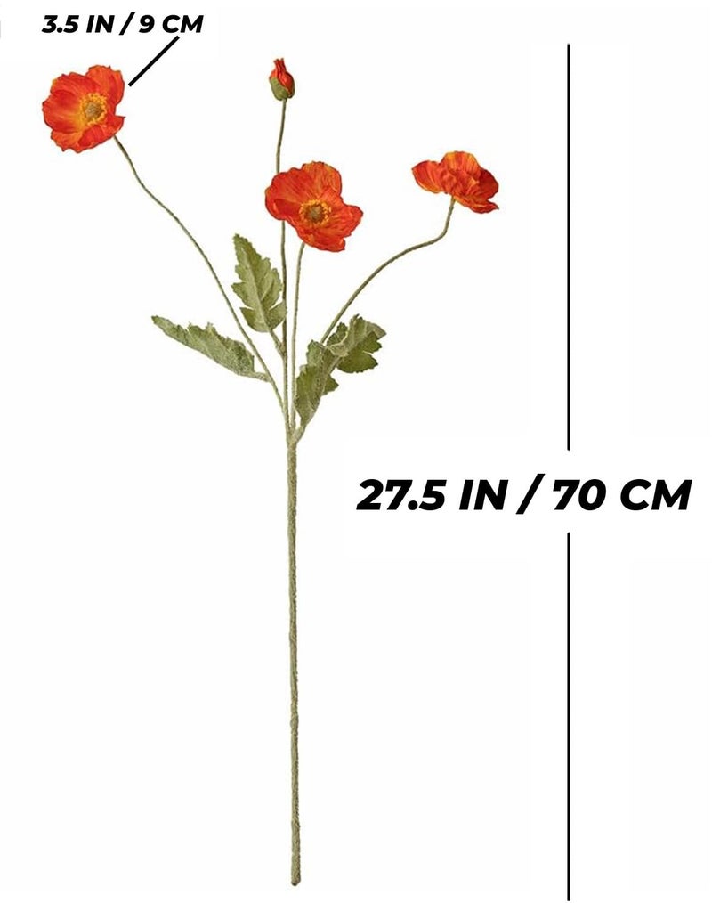 CURATED CART Artificial Poppy Flowers 70cm Silk Stems 2PCS with 4 Heads Real Touch Latex Fake Flowers for Home Decor Wedding Centerpieces Table Arrangements Party Decorations (Red) (No Vase) - Image 3