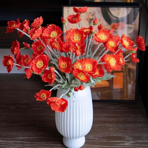 CURATED CART Artificial Poppy Flowers 70cm Silk Stems 2PCS with 4 Heads Real Touch Latex Fake Flowers for Home Decor Wedding Centerpieces Table Arrangements Party Decorations (Red) (No Vase) - Image 4