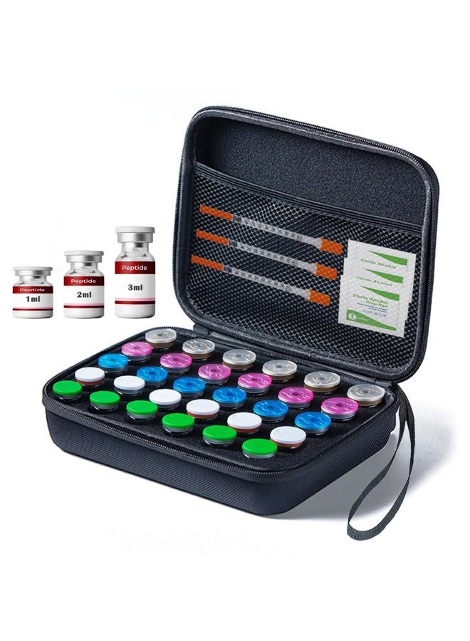 Mazentrix Peptide Vial Case for Fridge Storage - 30 Slot Organizer Holds 1-3ml Vials for Insulin, GLP-1, Peptides,Hard Shell Travel Case with Hand Strap,Black (30 Slot) - Image 1