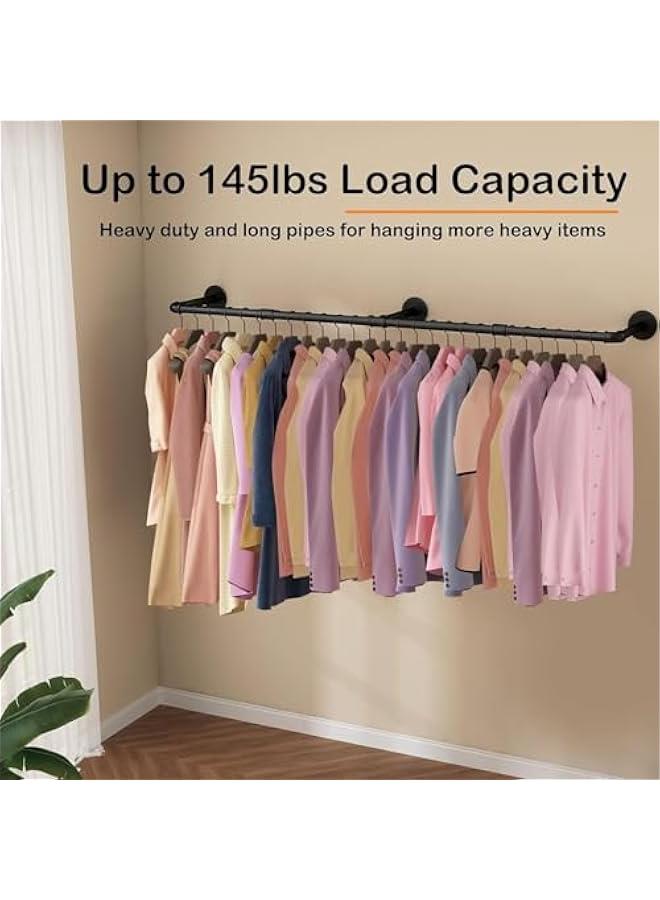 MIXDE Clothes Rack Wall Mounted, Industrial Pipe Wall Mount Clothing Rack, Space Saver Hanging Pipe Clothes Rack, Heavy Duty Garment Racks for Laundry Room, Closet Storage (70.5in) - Image 3