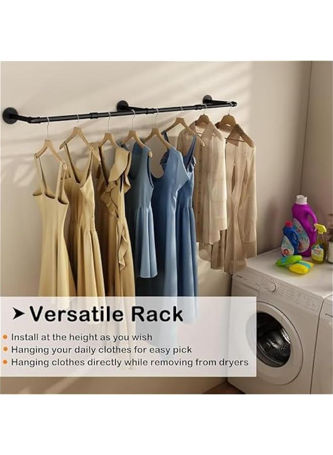 MIXDE Clothes Rack Wall Mounted, Industrial Pipe Wall Mount Clothing Rack, Space Saver Hanging Pipe Clothes Rack, Heavy Duty Garment Racks for Laundry Room, Closet Storage (70.5in) - Image 2