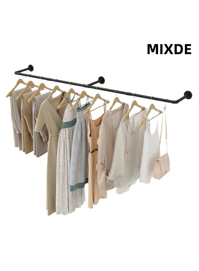 MIXDE Clothes Rack Wall Mounted, Industrial Pipe Wall Mount Clothing Rack, Space Saver Hanging Pipe Clothes Rack, Heavy Duty Garment Racks for Laundry Room, Closet Storage (70.5in) - Image 1