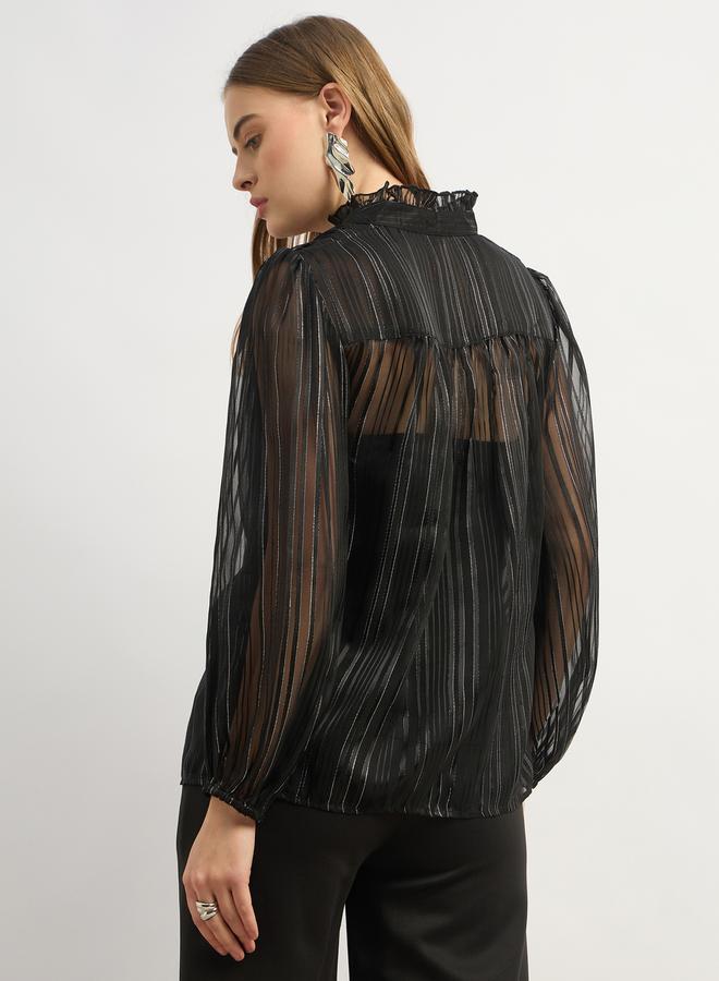 Styli بلوزة بياقة على شكل V بأكمام بالون مخططة - Image 5