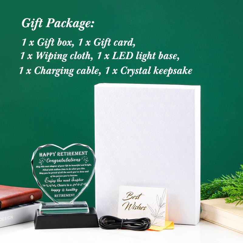 Qianwei Retirement Gifts for Women Men Crystal Plaque with colorful Base Happy Retirement Gift for Woman Best Retired Present Keepsake Decorations Retire Presents for Coworkers Friends Boss Doctor Teacher - Image 5