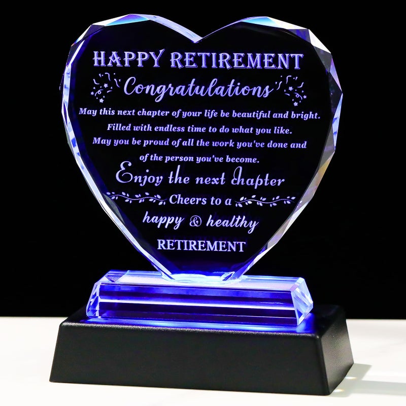 Qianwei Retirement Gifts for Women Men Crystal Plaque with colorful Base Happy Retirement Gift for Woman Best Retired Present Keepsake Decorations Retire Presents for Coworkers Friends Boss Doctor Teacher - Image 1
