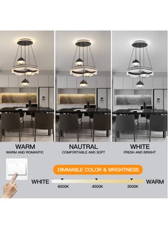YATAI LIGHTING 3 Heads Pendant Light Dining Room Table, Modern Black LED Three Round Shape Pendant Light for Kitchen Island Table, Adjustable Color Temperature and Height Chandelier  - Image 3