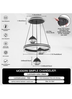 YATAI LIGHTING 3 Heads Pendant Light Dining Room Table, Modern Black LED Three Round Shape Pendant Light for Kitchen Island Table, Adjustable Color Temperature and Height Chandelier  - Image 4