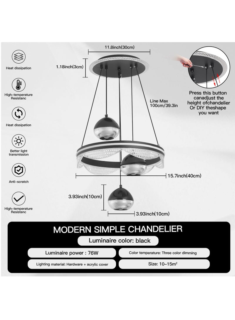 YATAI LIGHTING 3 Heads Pendant Light Dining Room Table, Modern Black LED Three Round Shape Pendant Light for Kitchen Island Table, Adjustable Color Temperature and Height Chandelier  - Image 4