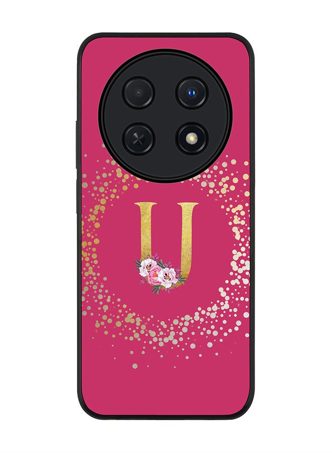 Stylizedd Rugged Black edge case for Huawei nova 12i 4G, Slim fit Soft Cover - Custom Monogram Initial Letter Floral Pattern Alphabet - U ( Deep Pink Rose) - Image 1