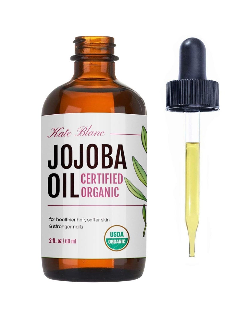 Kate Blanc Cosmetics - Jojoba Oil (2 oz), USDA Certified Organic, 100% Pure, Cold Pressed, Unrefined. Revitalizes Hair and Gives Skin a Radiant, Youthful Look. Great treatment for Face, Lips, Cuticles, Stretch Marks, Beard - Image 1