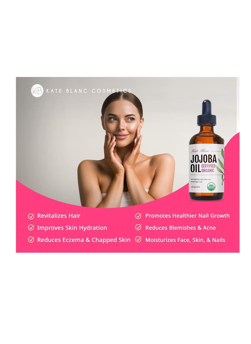 Kate Blanc Cosmetics - Jojoba Oil (2 oz), USDA Certified Organic, 100% Pure, Cold Pressed, Unrefined. Revitalizes Hair and Gives Skin a Radiant, Youthful Look. Great treatment for Face, Lips, Cuticles, Stretch Marks, Beard - Image 1