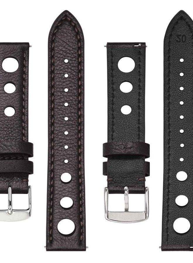 BISONSTRAP Rally Watch Bands, Shrunken Leather Watch Straps for Men, 22mm, Black Coffee with Silver Buckle - Image 3